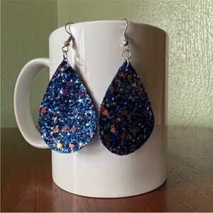 NWT Royal Blue Glitter Tear Drop Earrings